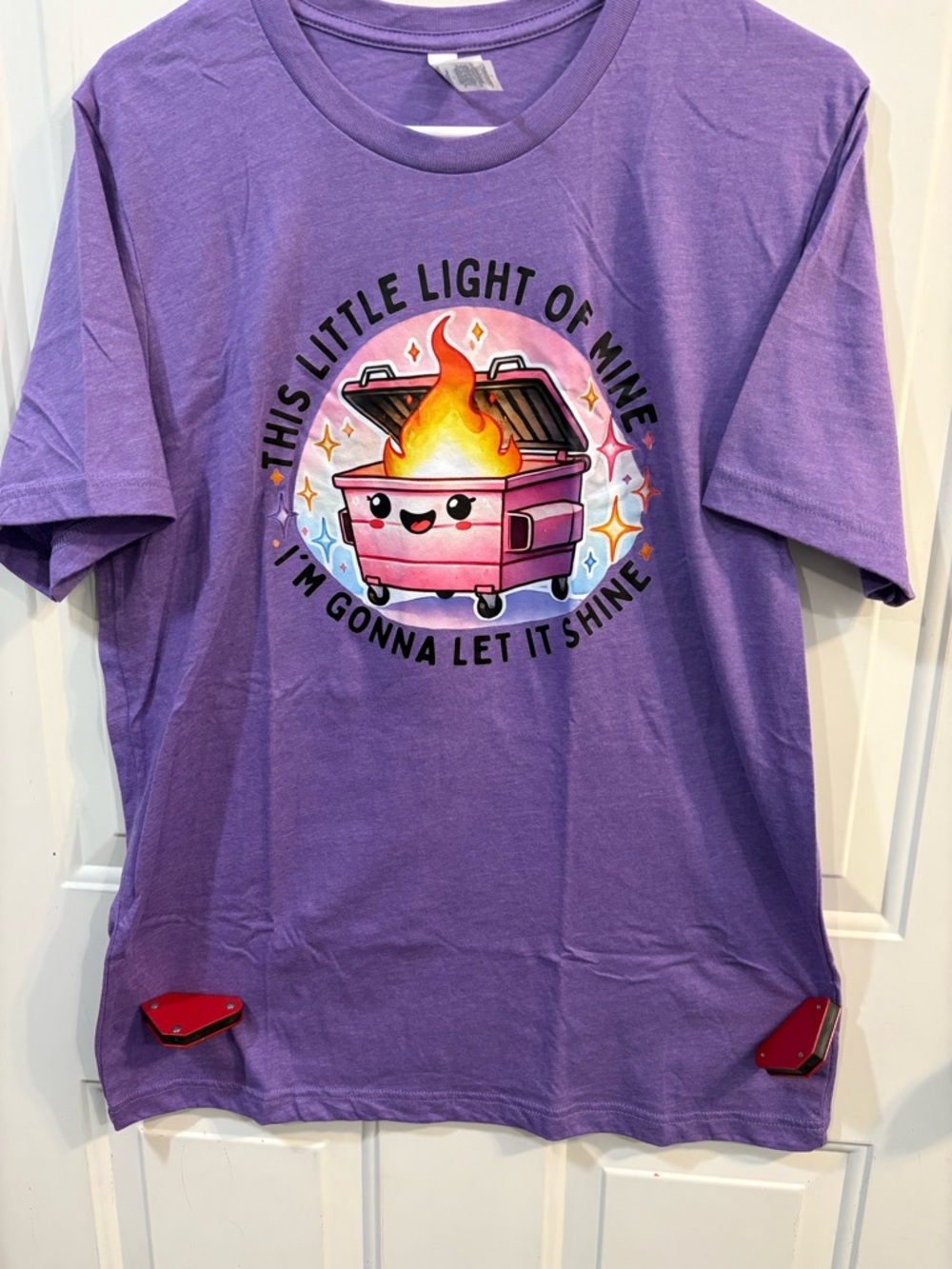 Purple Short Sleeve Graphic Tee with Flame Dumpster Design